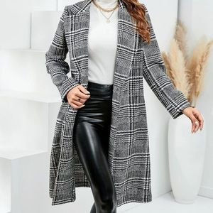 SHEIN Glen Plaid Lapel Neck Overcoat